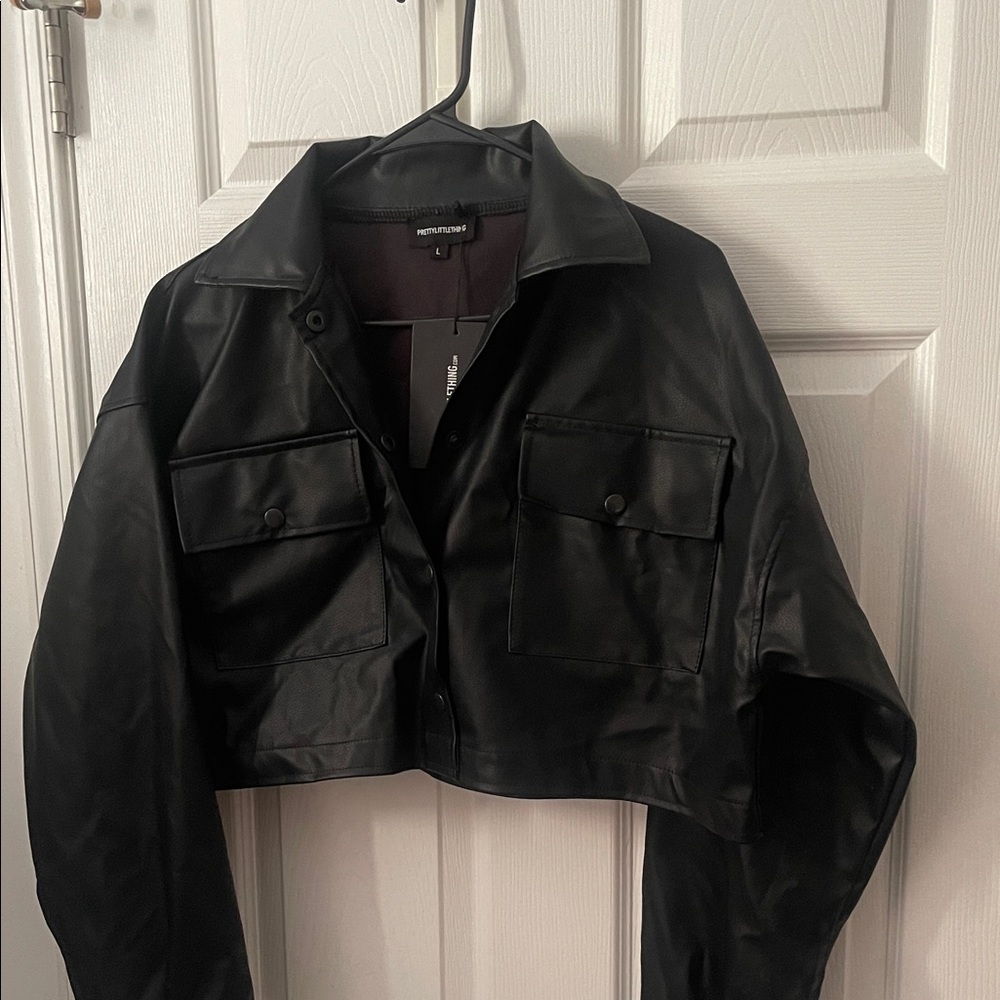 PrettyLittleThing Black Leather Cropped Jacket